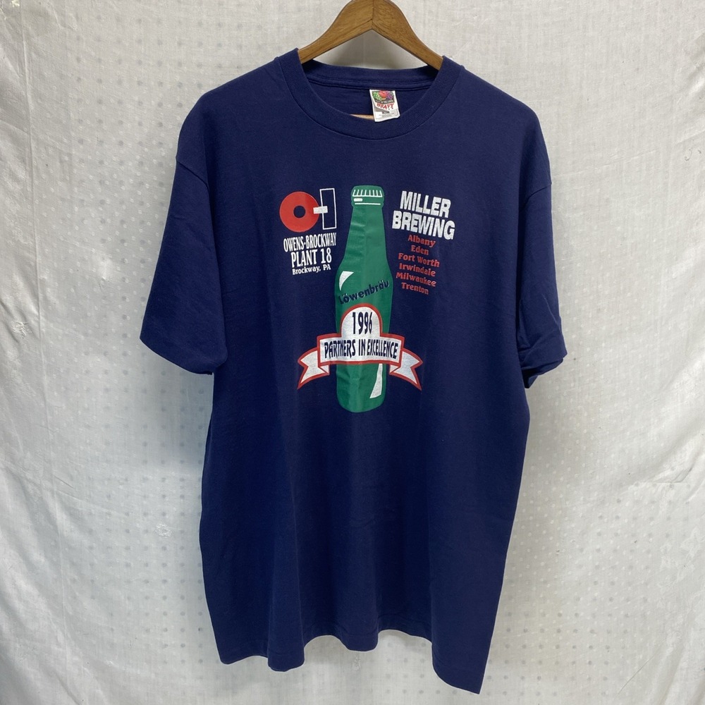 VTG Miller Brewing Lowenbrau Employee Shirt 1996 Single Stitch USA XL Brockway‎